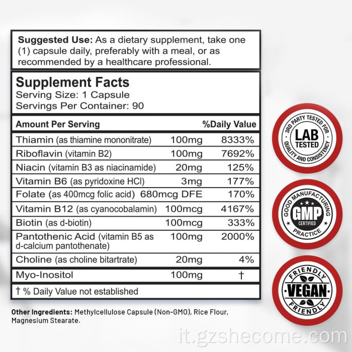 Capsule complesse di vitamina B premium supportano la funzione immunitaria